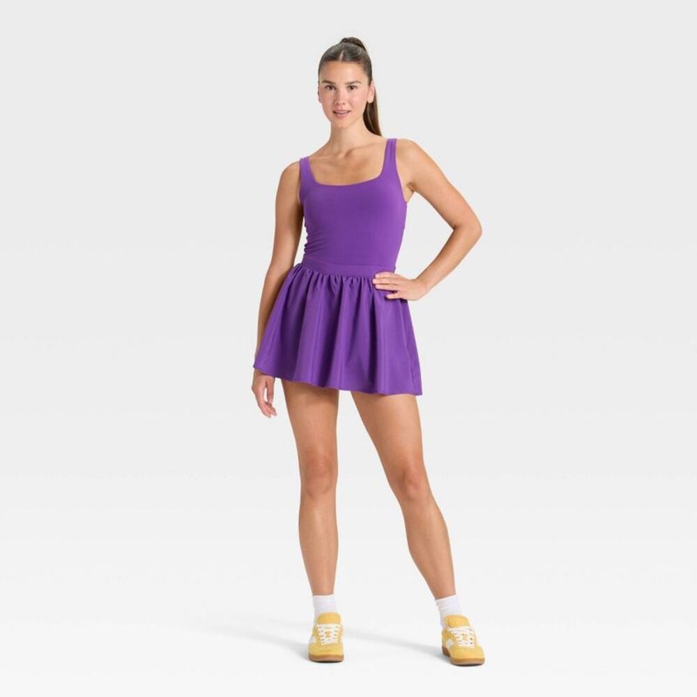 JoyLab Purple Square-Neck Skater Dress Tank